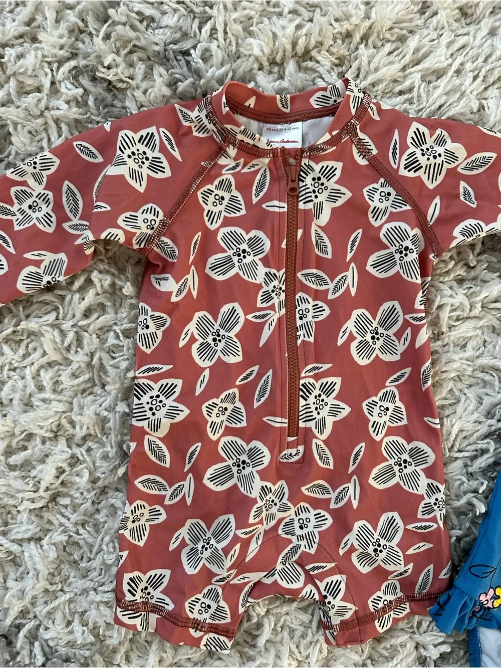 NWOT Hanna Andersson Rust Floral One-Piece Swimsuit, 6-12 Months